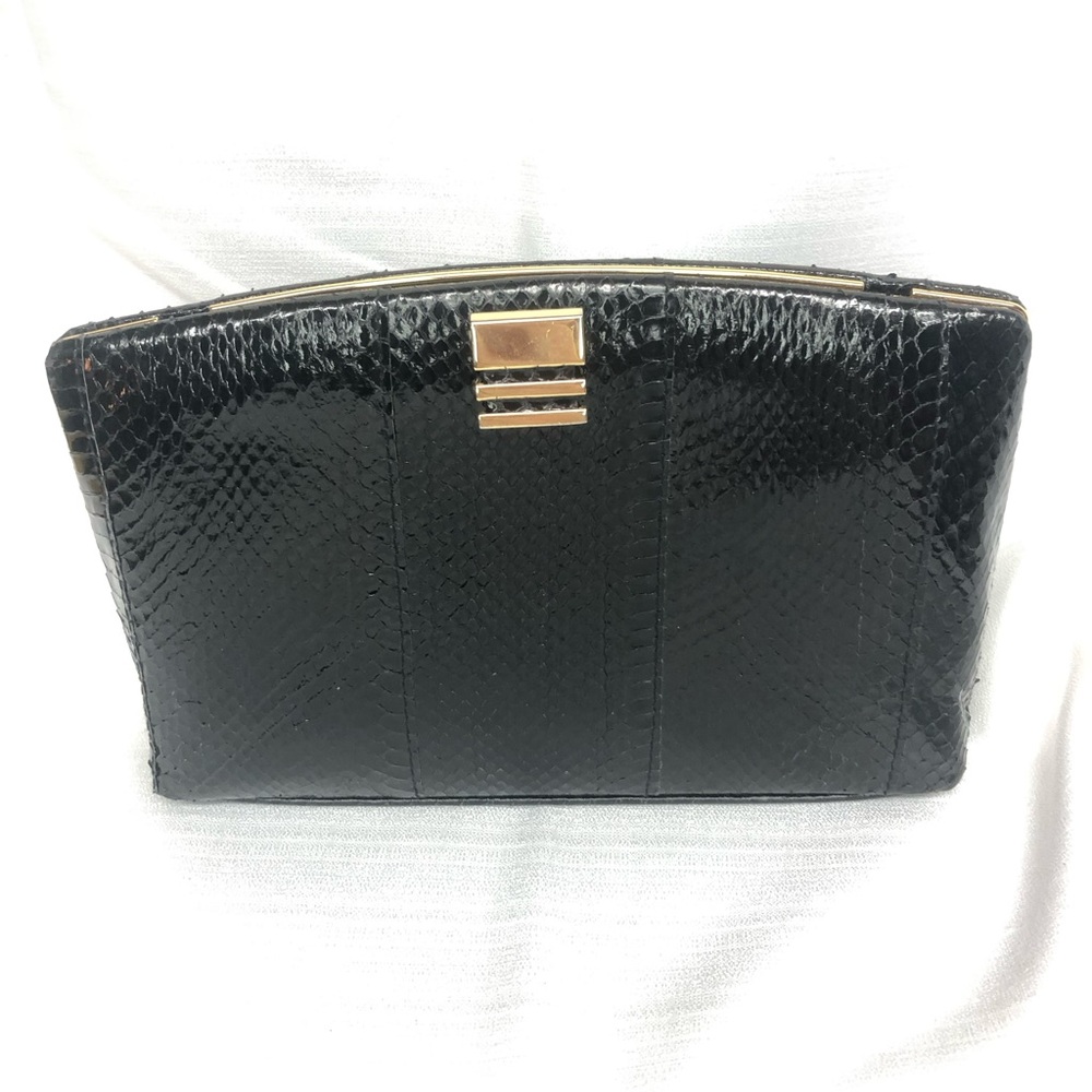 GENUINE Snakeskin and Leather Black and Gold Clutch
